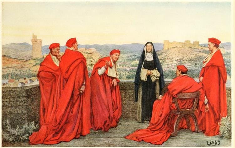 Saint Catherine of Sienna, the Pope, and the Cardinals