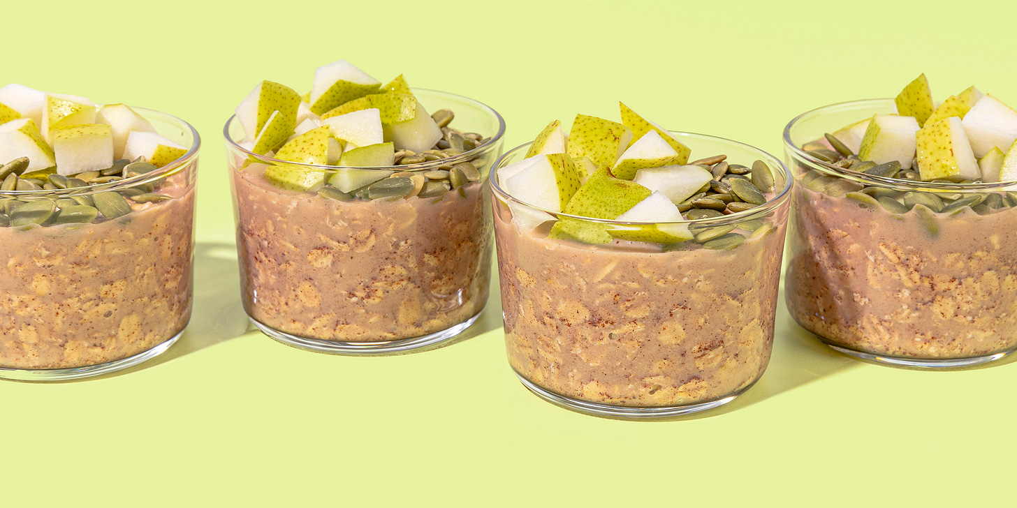 Purple Carrot's Almond Butter Overnight Oats in four serving containers