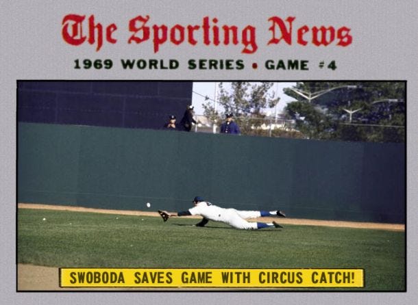Ron Swoboda makes a diving catch