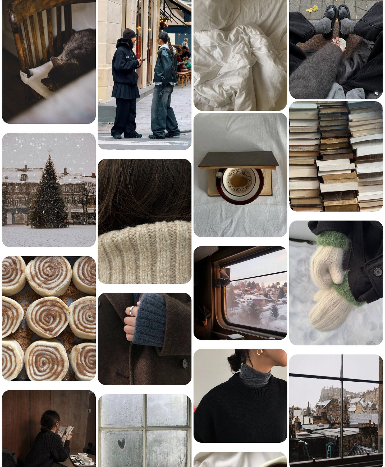 A screenshot of my winter Pinterest board, featuring fashion and lifestyle inspirations for the season.