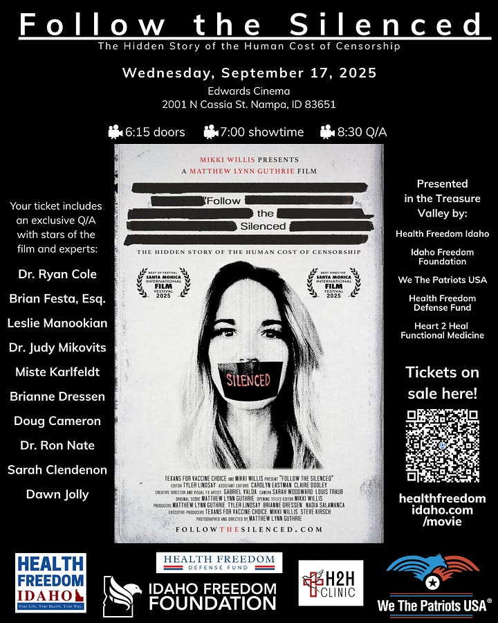 Follow the Silenced Nampa, Idaho downloadable posters for 09/17/25 movie night