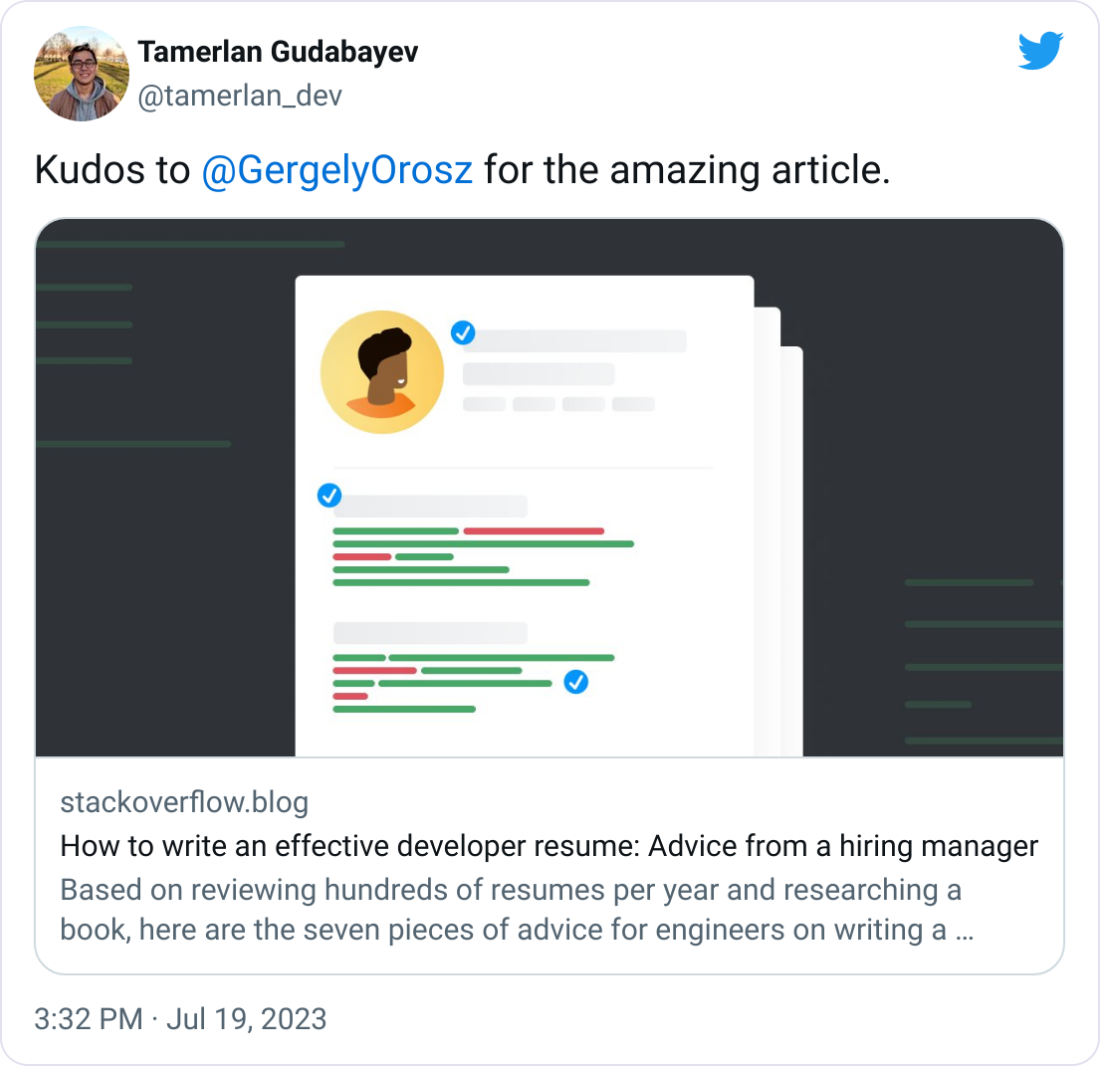 Tamerlan Gudabayev @tamerlan_dev Kudos to  @GergelyOrosz  for the amazing article.