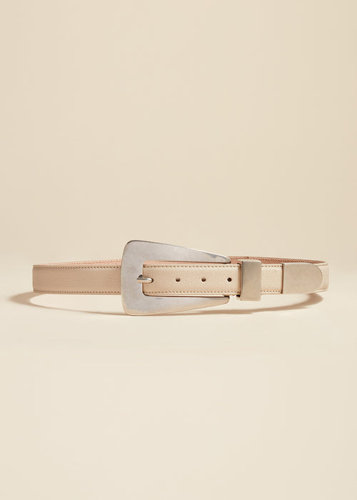 The Lucca Belt in Dark Ivory Pebbled Leather with Antique Silver