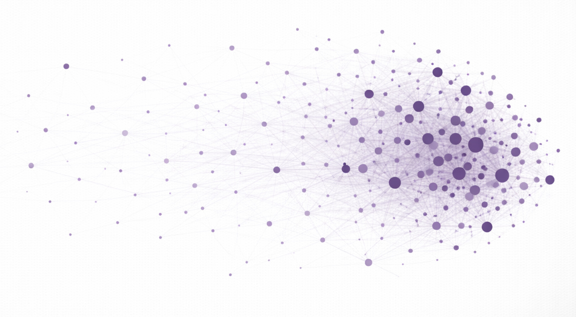 Fictional graph of different sizes of purple dots to represent a family tree. Fictional graph of different sizes of purple dots to represent a family tree.