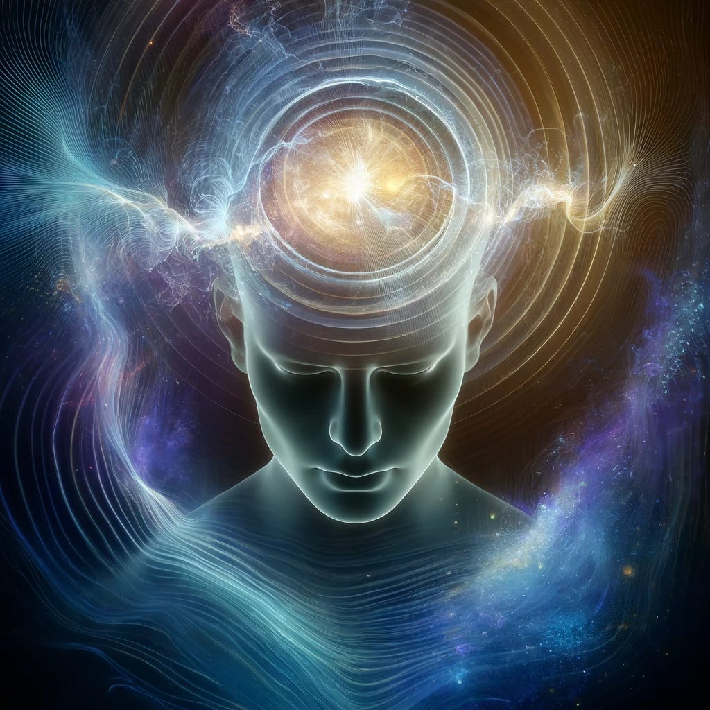 An abstract, ethereal illustration representing the connection between magnetism and consciousness. Show a human silhouette with a soft glow around the head, symbolizing the mind, with subtle magnetic field lines gently swirling around it. The magnetic lines should flow into and around the brain area, hinting at the interaction between magnetic fields and neural patterns. Use calming colors like blues, purples, and hints of gold, creating a mystical and scientific aesthetic. The style should feel modern and visionary, inviting viewers to consider the influence of magnetism on the mind. An abstract, ethereal illustration representing the connection between magnetism and consciousness. Show a human silhouette with a soft glow around the head, symbolizing the mind, with subtle magnetic field lines gently swirling around it. The magnetic lines should flow into and around the brain area, hinting at the interaction between magnetic fields and neural patterns. Use calming colors like blues, purples, and hints of gold, creating a mystical and scientific aesthetic. The style should feel modern and visionary, inviting viewers to consider the influence of magnetism on the mind.
