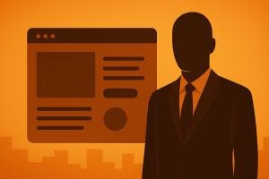Silent Salesperson standing in front of a web page