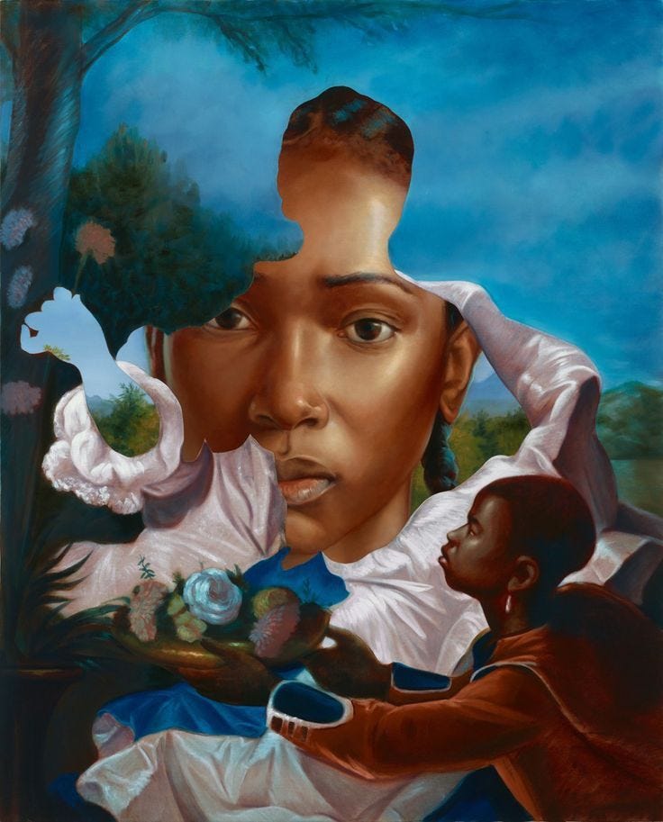 This may contain: a painting of a woman holding a child