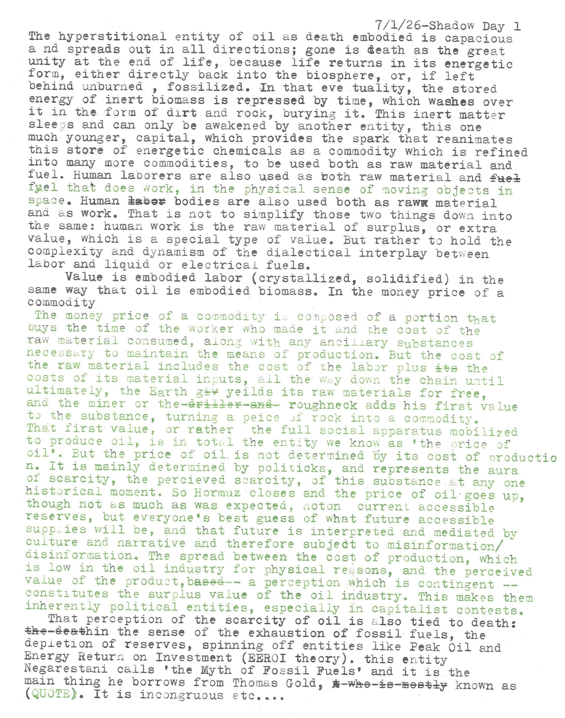 Typed Page 1 of draft 2 of Oil as Death Typed Page 1 of draft 2 of Oil as Death