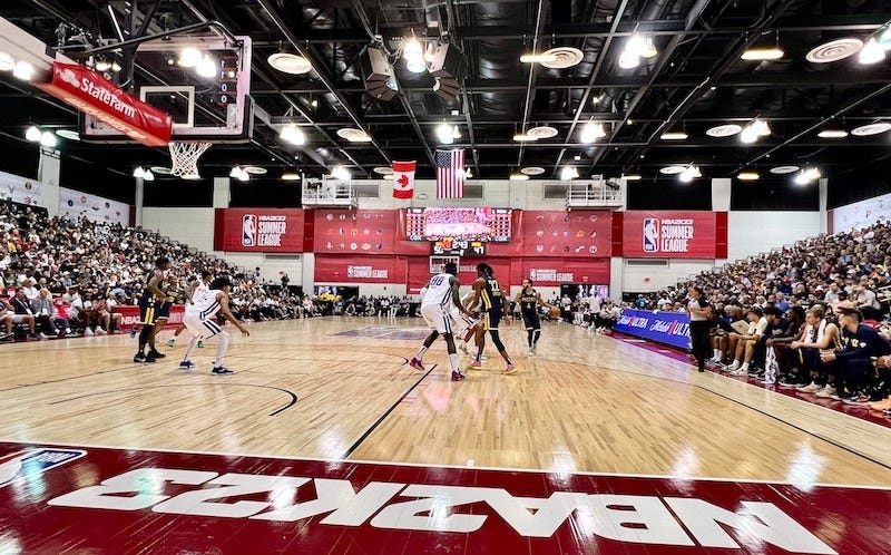 The view from my media seat, row 1 on the baseline at Cox Pavilion for NBA Summer League.
