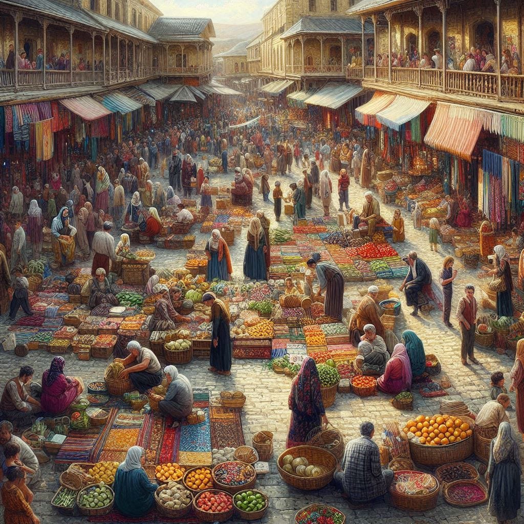 mercado antigo cheio de pessoas