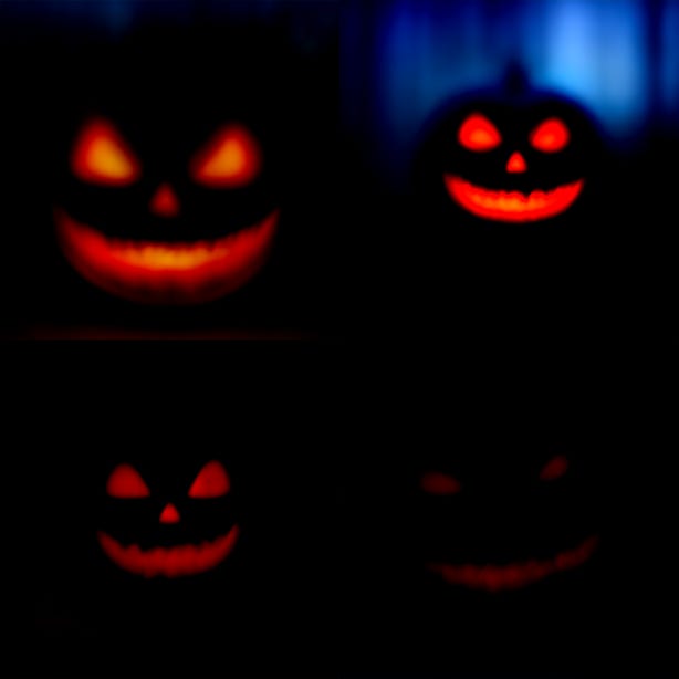 Grid of four jack o lanterns in Midjourney