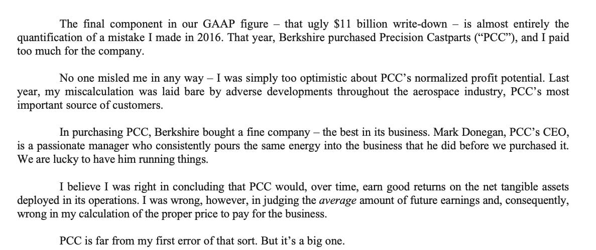 Warren Buffett letter to shareholders 2020 $11 billion mstake