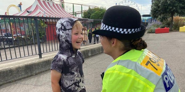 PC Shala laughing with Rhyley in Southend