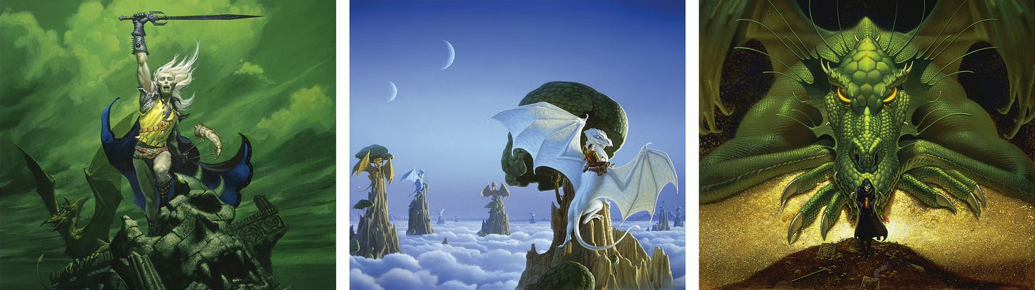 Illustrations for STORMBRINGER, ALL THE WEYRS OF PERN, and the DRAGONS OF LIGHT anthology