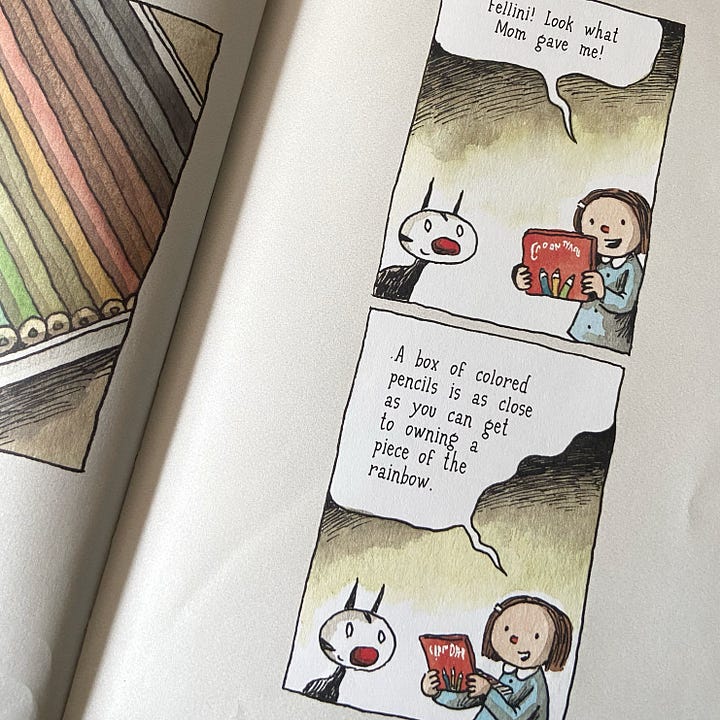 Written and Drawn by Henrietta images showing alternating styles and colored pencil opening
