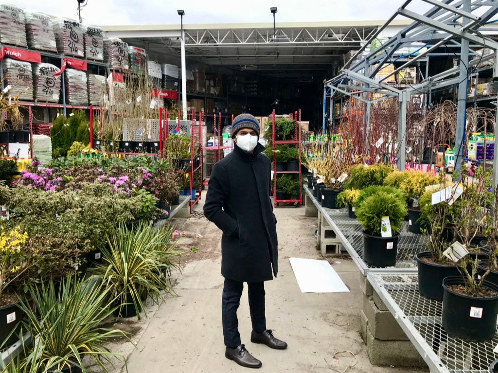 Photo of my friend Nissan at a Home Depot garden center