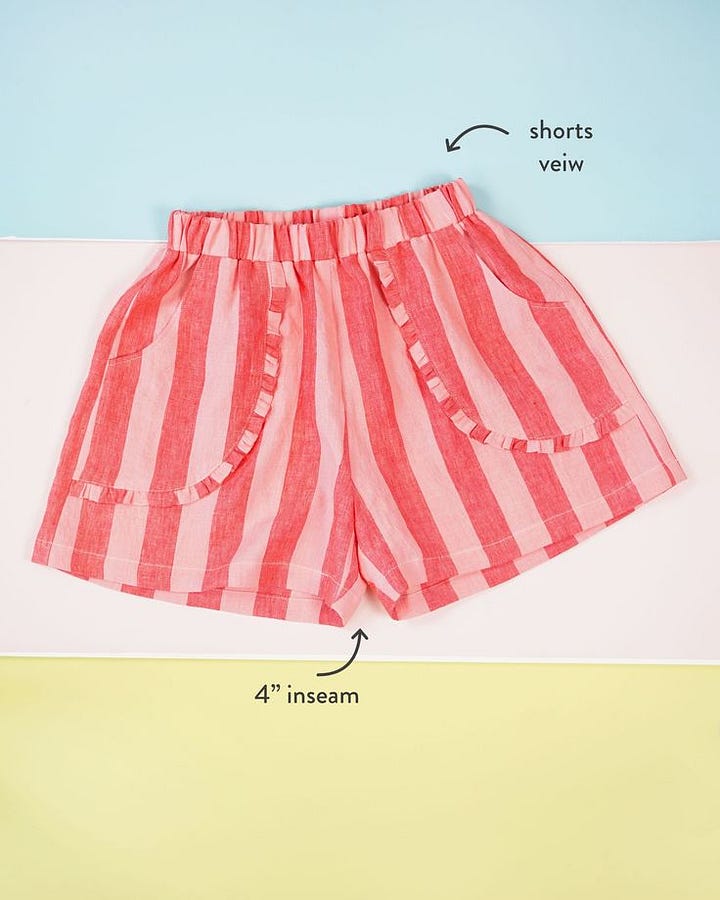 A collection of sewing patterns (the Apron Pocket Pants and the Bow Boxer Shorts)from Matchy Matchy Sewing Club that I love.