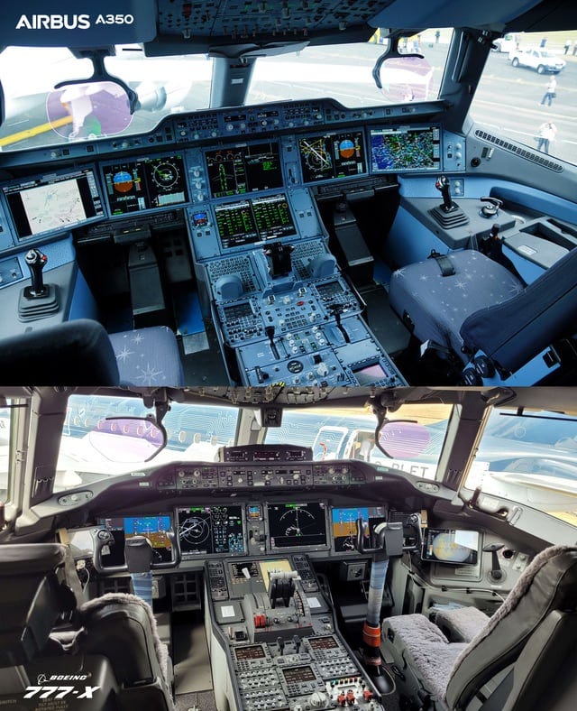 r/aviation - Flight deck comparison- Airbus A350XWB and Boeing 777X