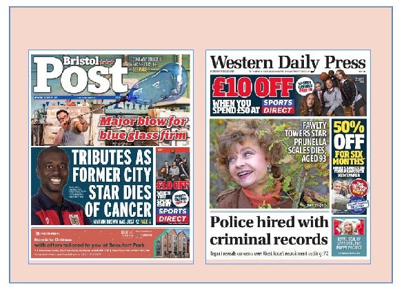 p1 of the Bristol Post and Western Daily Press