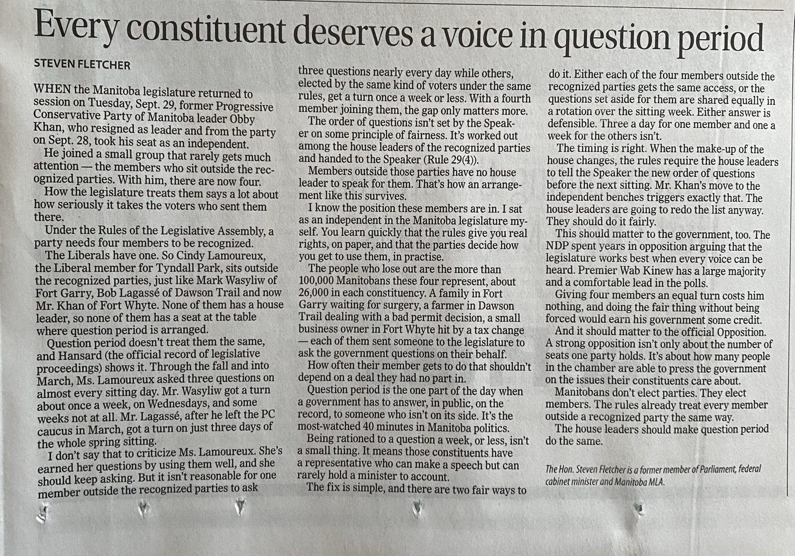 Every constituent deserves a voice in question period