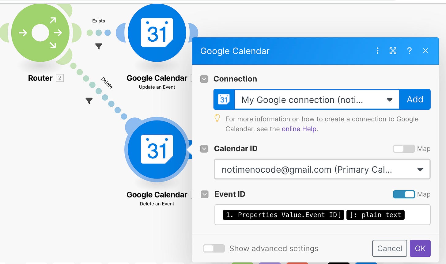 Delete an Events 所需的對應設定
