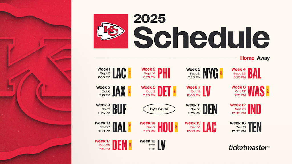 2025 Schedule Release presented by Ticketmaster; Kansas City Chiefs to Play  in Seven Primetime Contests
