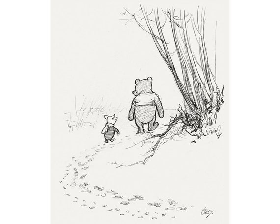 Vintage Winnie the Pooh Illustration Art Print, E.H. Shepard Drawing 1926,  Pooh and Piglet Walking Away in the Woods, Kids, Nursery Wall Art - Etsy