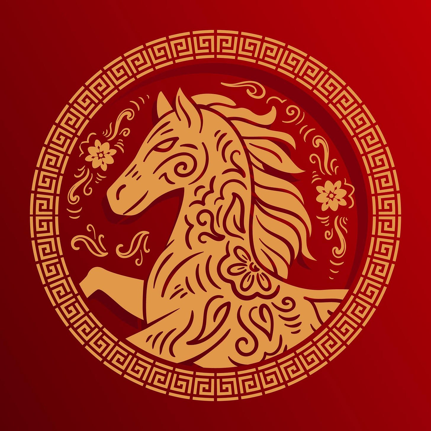 Chinese New Year of the Red Fire Horse. banner with gold Antique pattern, Asian style. A representation of the Zodiac Emblem for poster, flyer, advertising. Chinese New Year of the Red Fire Horse. banner with gold Antique pattern, Asian style. A representation of the Zodiac Emblem for poster, flyer, advertising.