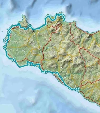 La Via dei Tramonti è una rete di strade ciclabili che da Palermo porta ad Agrigento. La Via dei Tramonti è una rete di strade ciclabili che da Palermo porta ad Agrigento.