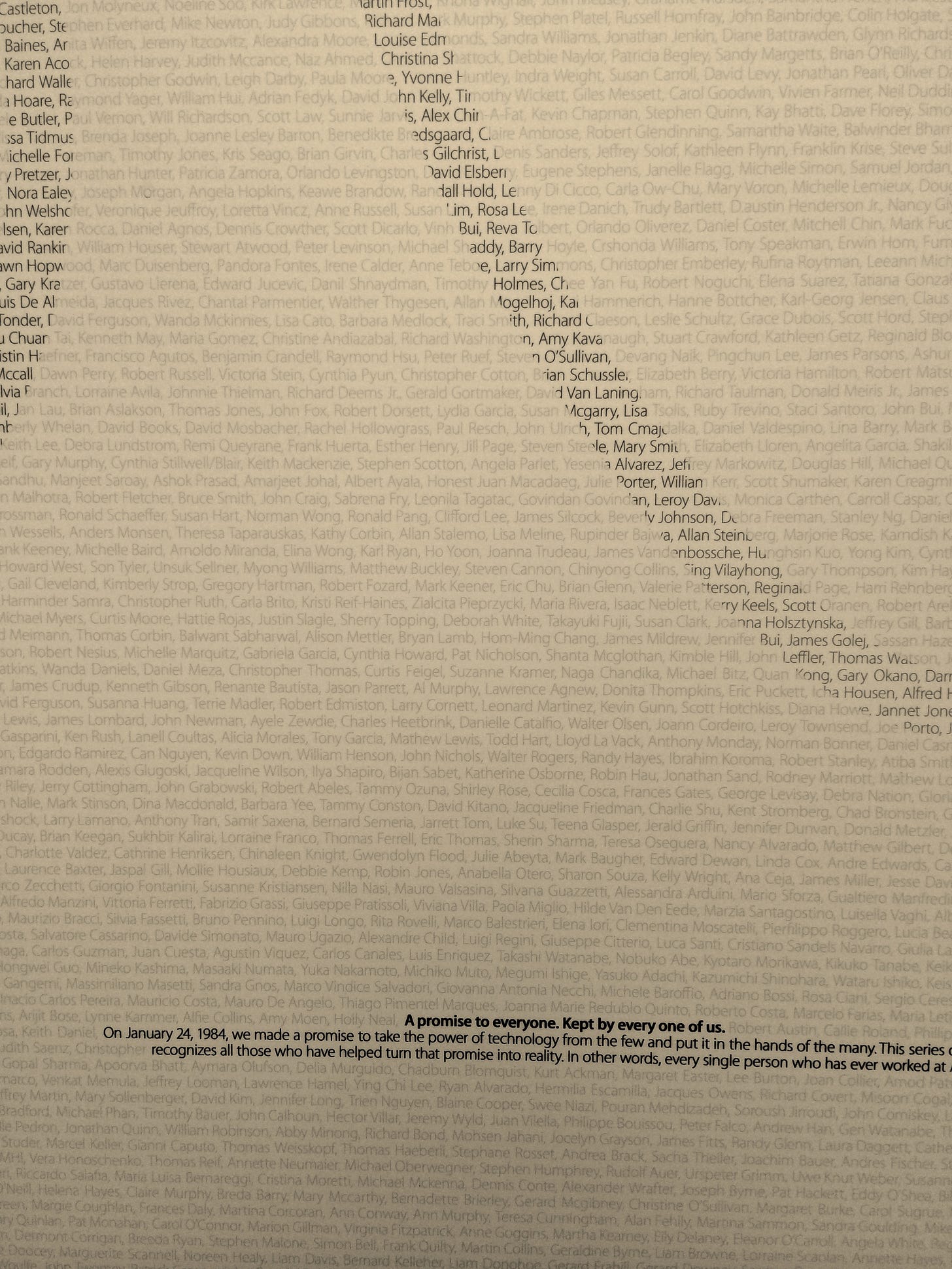A somewhat zoomed view of the poster. Detail on the poster is now visible as text, and there is a section in bold that is not employee names.