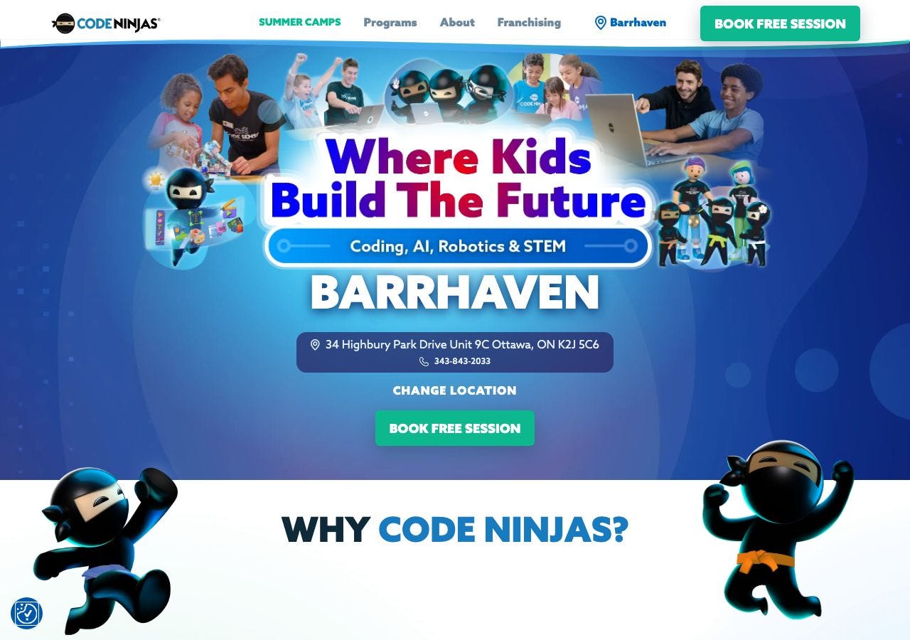 Screenshot of the Code Ninjas Barrhaven website.