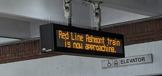 Red Line
Ashmont Train is Now Approaching Red Line
Ashmont Train is Now Approaching