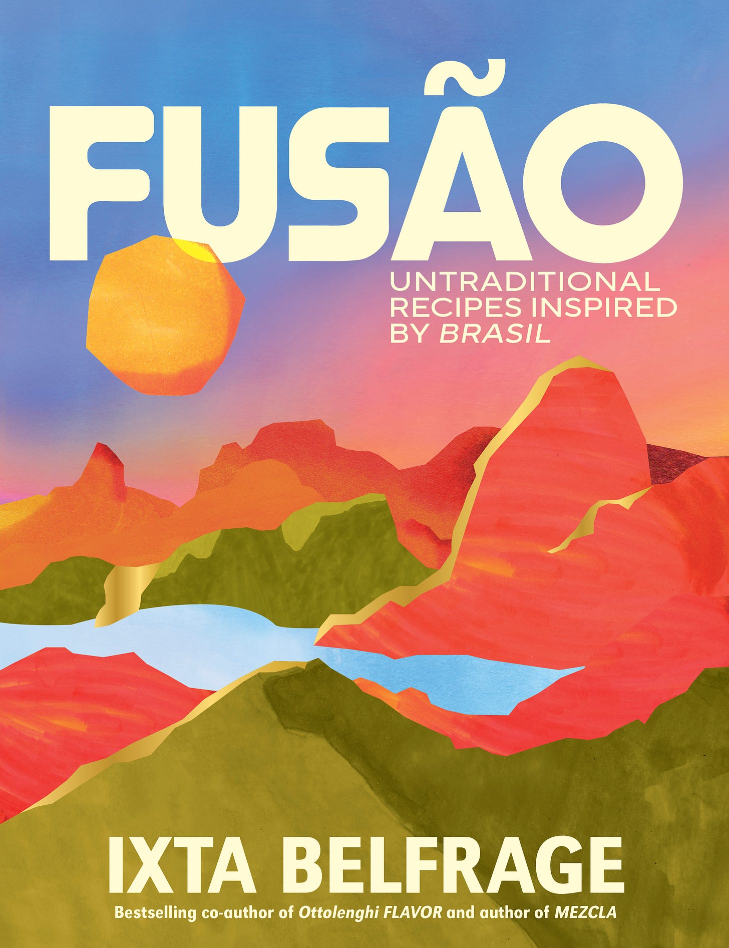 Illustrated cover of Fusao showing mountains and river in sunset tones. Illustrated cover of Fusao showing mountains and river in sunset tones.