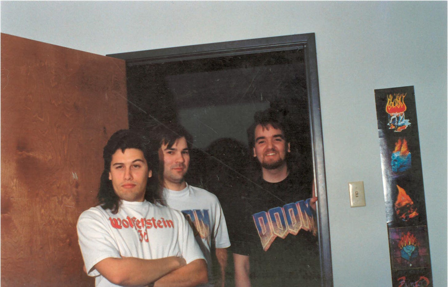 This is me, Kevin and Adrian posing for a pic during DOOM II development.  I'm always looking nutty in pics - cause i'm nutty!