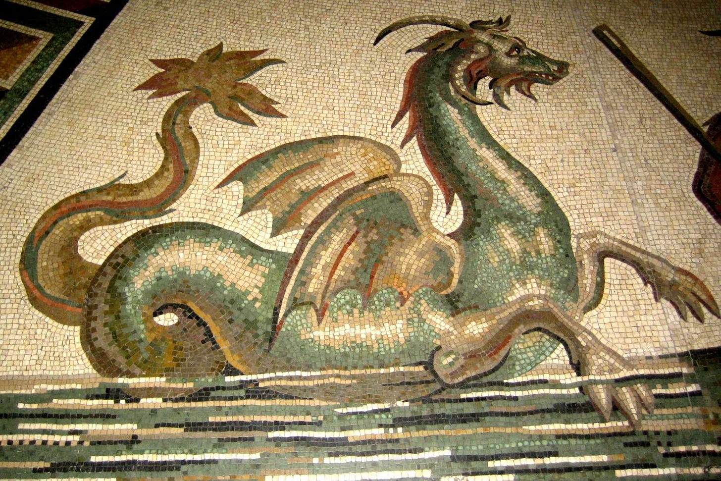 A mosaic of a sea dragon