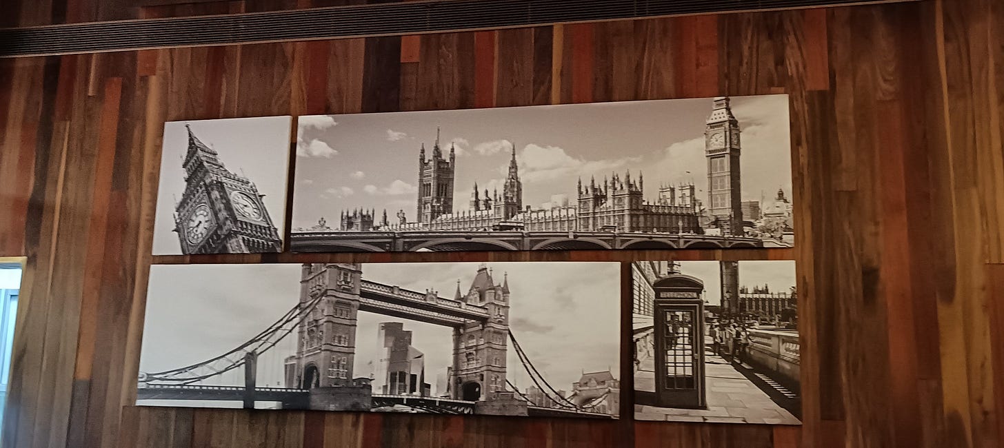 photo wall showing British icons