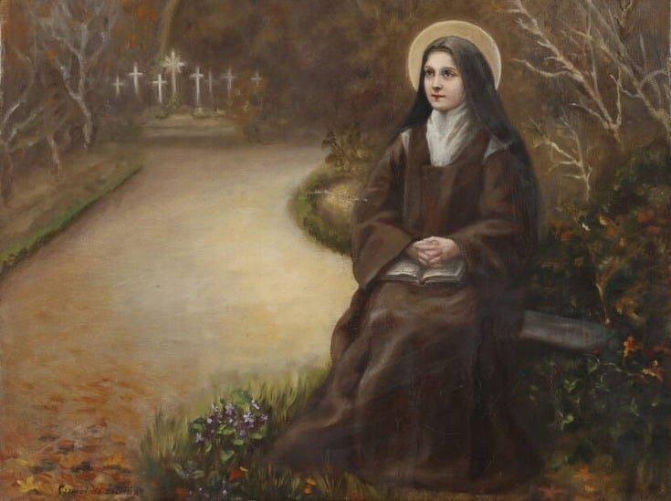 This may contain: a painting of a woman sitting on a bench