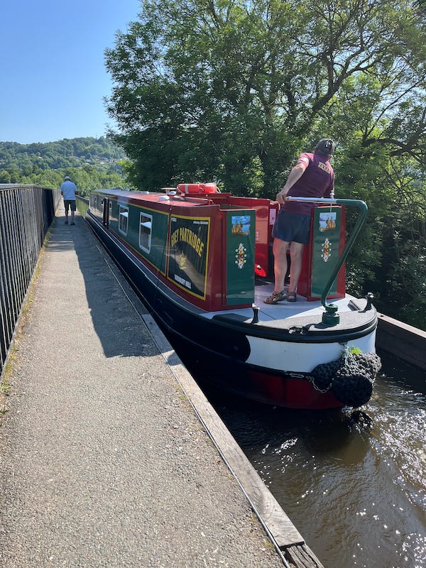2025-6-19 Ponscysyllte Aqueduct, Wales with a boat by Susan Corbin