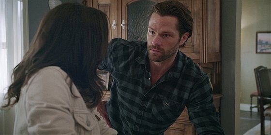 Walker Jared Padalecki getting intense with Cassie on Common Ground. Walker Jared Padalecki getting intense with Cassie on Common Ground.