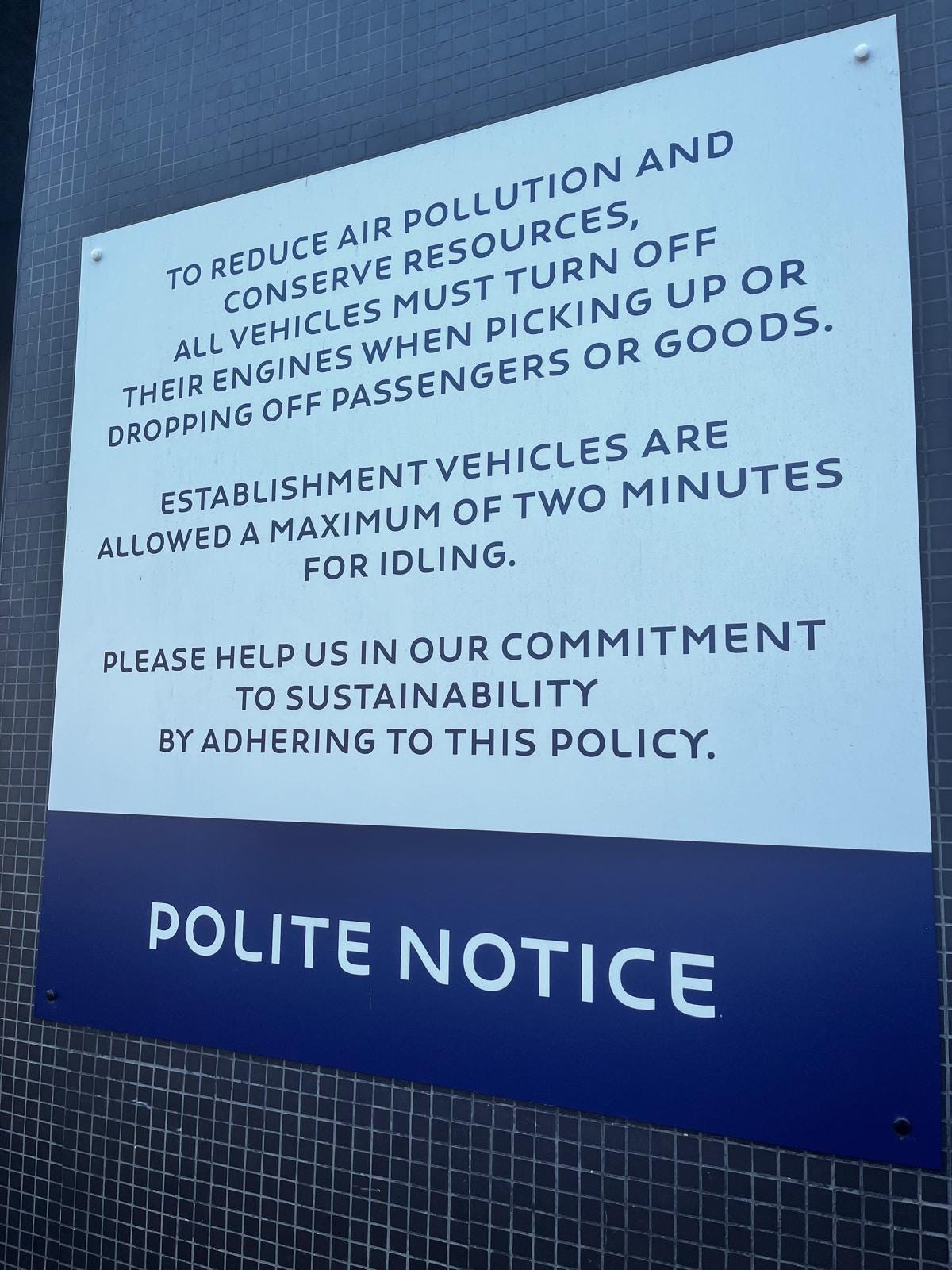 Sign about reducing (not eliminating idling)