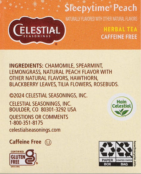 ingredients labels of tea with natural flavors