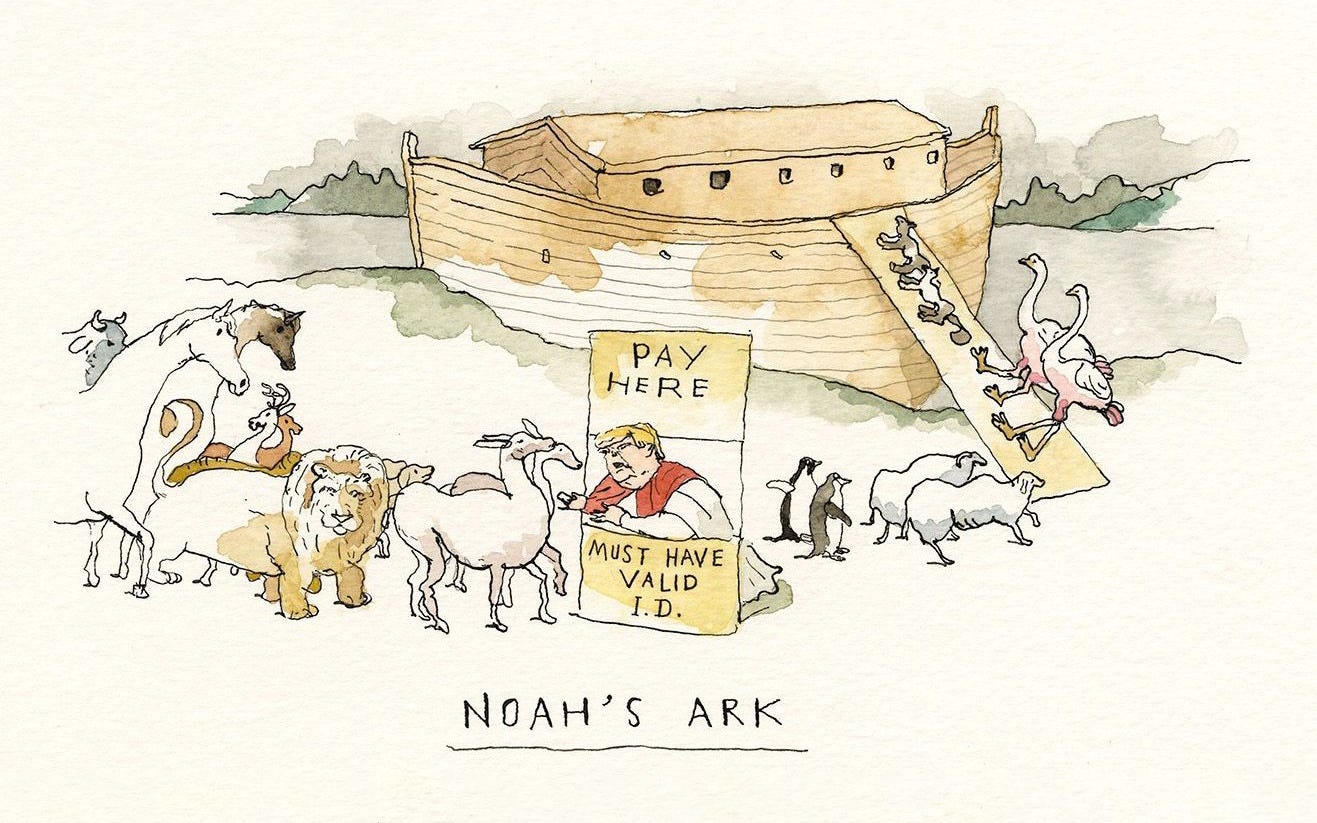 May be an illustration of text that says '2 PAY ΡΑ HERE E MUST HAVE VALID I.D. NOAH'SARK ARK NOAH'S'