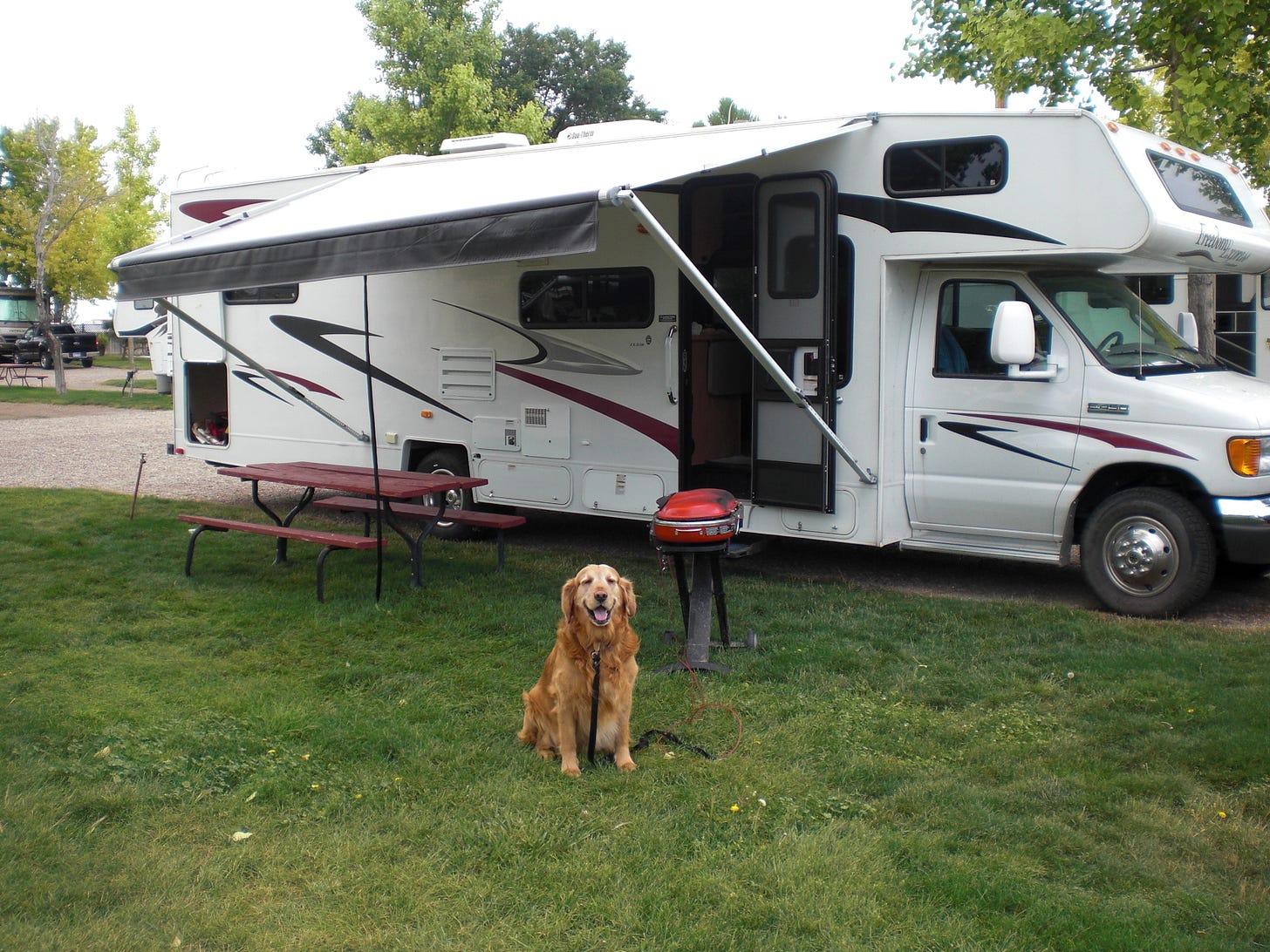 The RV parked at a campsite in Colorado City