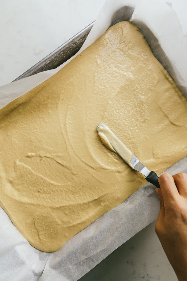 Low-carb sheet pan pancakes in process.