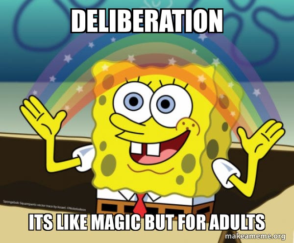 Deliberation Its like magic but for adults - Rainbow SpongeBob Meme  Generator