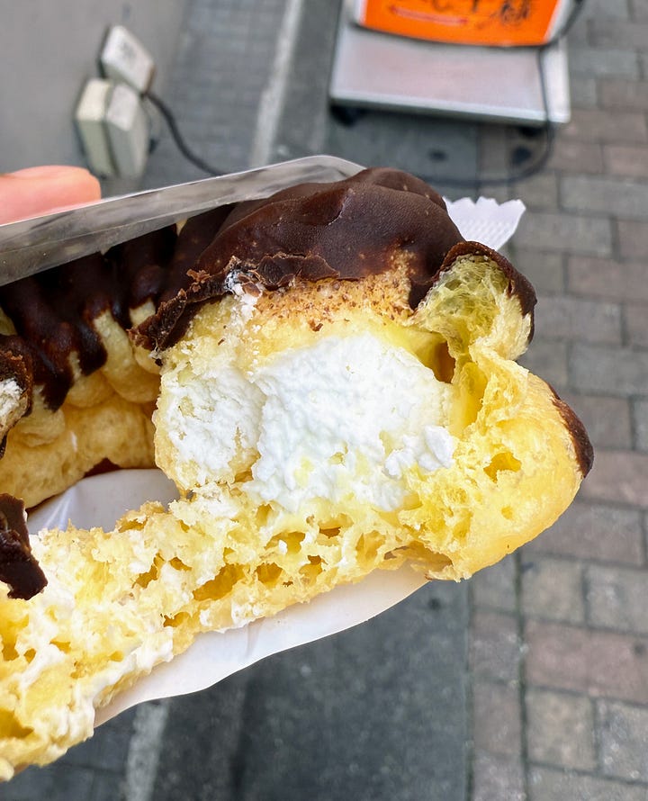 Cream filled choux pastries