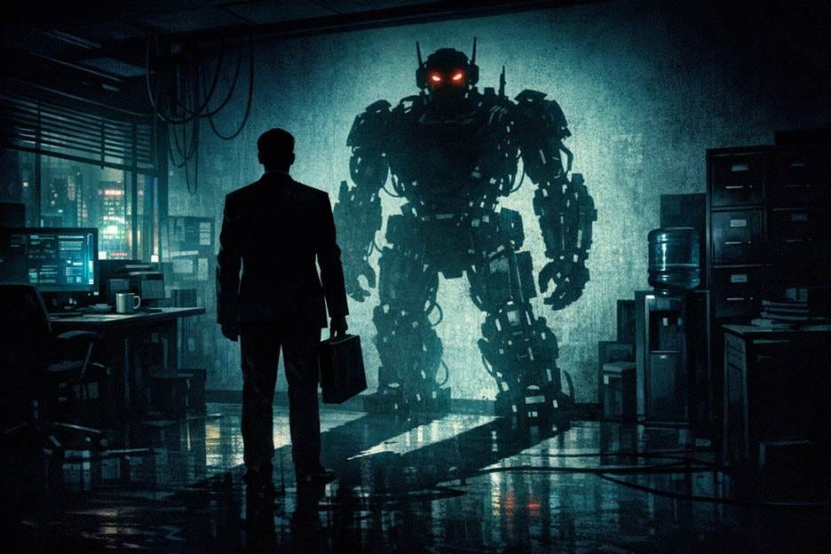 A person standing in a dark room with a robot

AI-generated content may be incorrect.