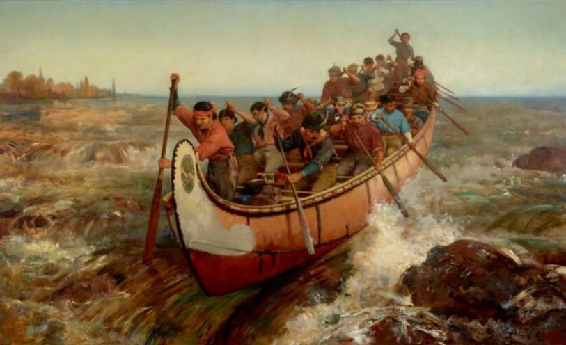 Painting by Frances Anne Hopkins, Shooting the Rapids.