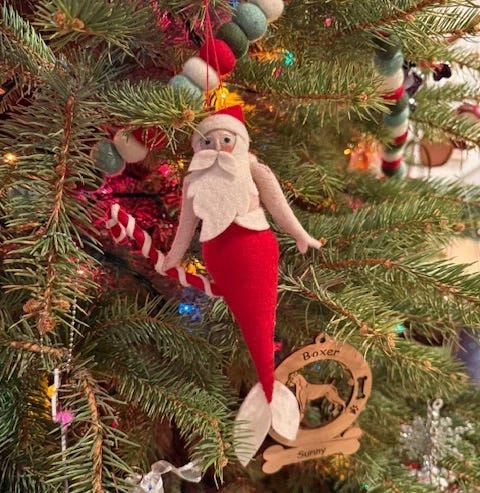 Santa mermaid felt ornament found at NYC holiday market