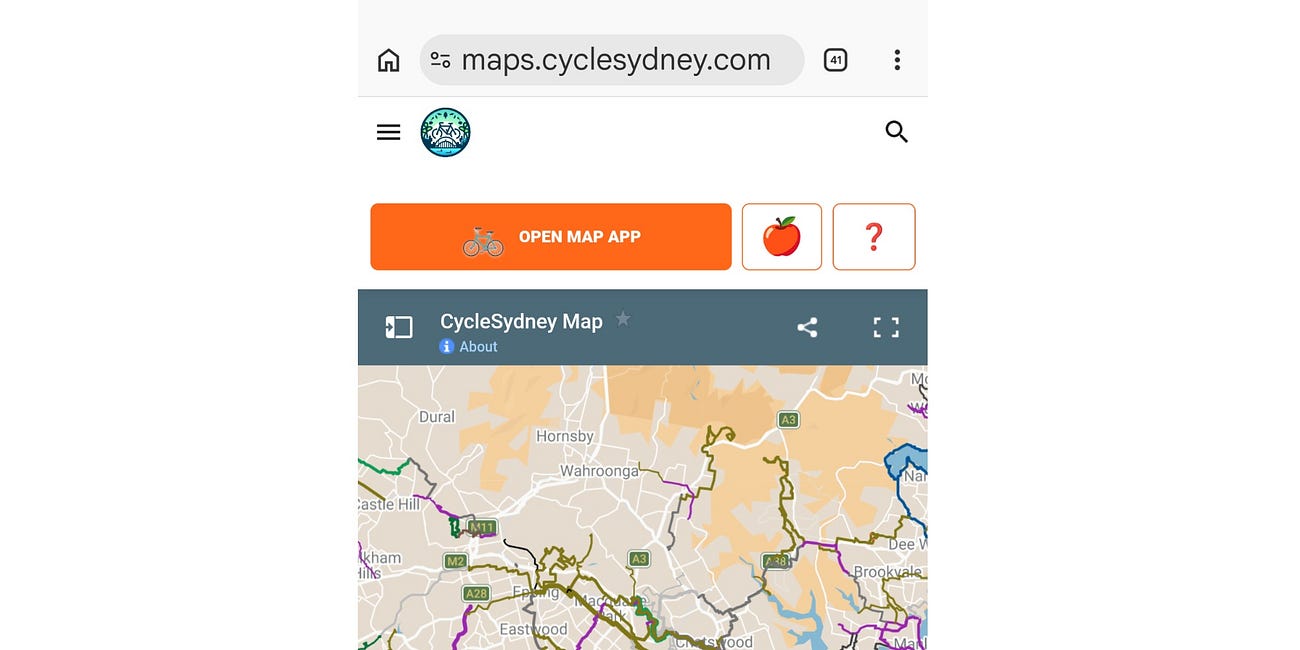 The new CycleSydney Map launchpad 